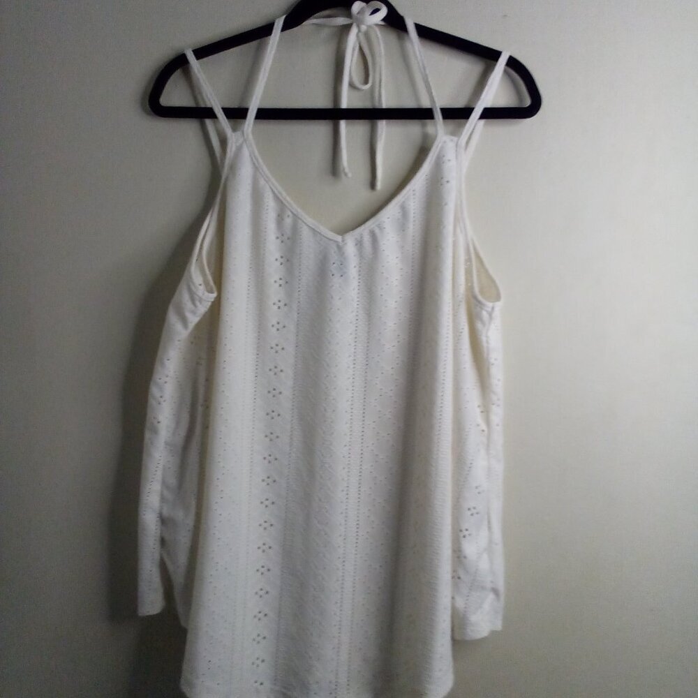 Shein Curve Blouse Women 2XL Sleeveless Tank Strappy Eyelet Lace Feminine Cream